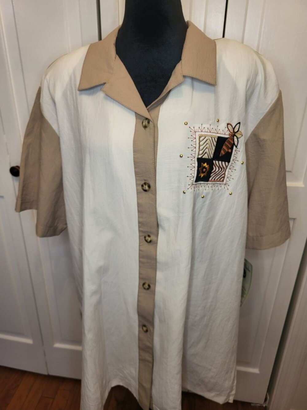 NWT Vintage 90s Delta Burke Color Block Button Up Embroidered 2X Cottage Fairy